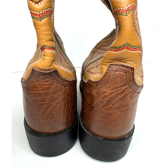 Vintage Tony Lama Boots Mens 8 D 1002 Two Tone Brown Leather Stitch Cowboy main image 6